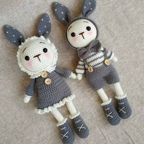 DIY 토끼 인형 뜨개질 재료 패키지 손뜨개 커플 선물 키트 취미 제작, Elf Rabbit 쌍 그레이 재료 팩에는 도구 및 훈