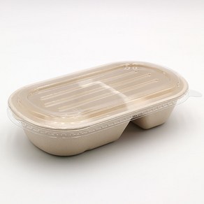850QD 2칸+PET(S)뚜껑 50개 세트 펄프 도시락용기 크라프트 펄프 샐러드 포장용기 일회용도시락, 1세트, 50개입