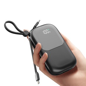CCAGU 대용량 보조배터리 20000mAh 고속충전 PD 22.5W 2개 케이블 일체형 미니 보조밧데리, 블랙