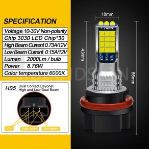 9014 오토바이 LED 화이트 헤드 라이트 혼다 PCX125 PCX150 2008 - 2012 PCX 125 150 NHX110 전구용 2000LM HS5 PH11 1 개, 1개