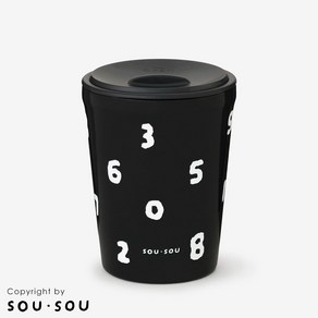 (공식) SOUSOU 소우소우 뚜껑이 있는 텀블러 숫자 패턴(SO-SU-U), 1개, 0.26L, 블랙