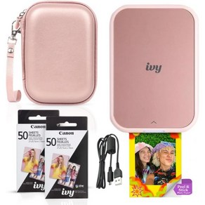 캐논 아이비 2 미니 포토 프린터블러쉬 핑크 - 블루투스 iOS 및 Andoid 장치에서 인쇄 번들 포함 110 Zink 스티키백 LED 라이트 바 보호 케이스 USB 케이블, 1개