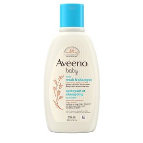 (캐나다 직송) Aveeno 베이비 데일리 워시 샴푸 천연 귀리가 함유된 아기의 모발 및 민감성 피부 클렌저 - 파라벤 무함유 프탈레이트 황산염 염료 975밀리리터, 236ml(1팩)