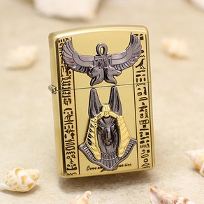 정품 Zippo 방풍 등유 라이터 2 금도금 스탬프 아누비스 대형 상자 포장 선물