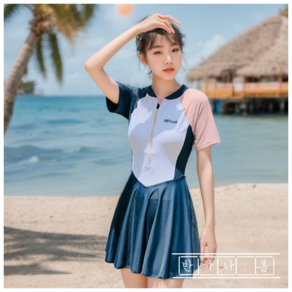 [반하나봄] 주니어 여아 배색 테니스 원피스형 수영복 키즈수영복 여아원피스수영복 바캉스룩 초등 중등 여아수영복(악세사리증정)