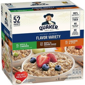 퀘이커 인스턴트 오트밀 52개입 1박스 버라이어티 팩 Quake Instant Oatmeal Vaiety Pack (52 ct.), 2박스