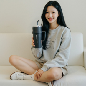 [완벽한 보온보냉 밀폐까지] 6tyone 대용량 손잡이 보온병 텀블러 미스틱블랙, 1개, 1250ml