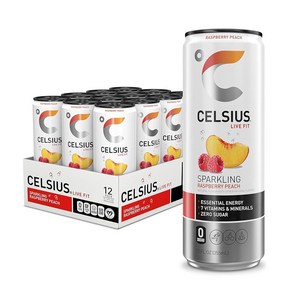 CELSIUS 스파클링 라즈베리 피치 기능성 에센셜 에너지 드링크 355ml(12온스), 355ml, 12개