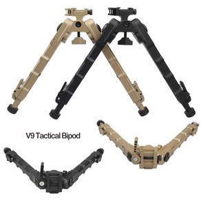 V9 전술 바이포드 양각대 라이플 풀메탈 삼각대 길이 조절 V9 Bipod QD BK/TAN 전동건 에어소프트건 악세사리 서바이벌 밀리터리용품, BLACK(검정), 1개