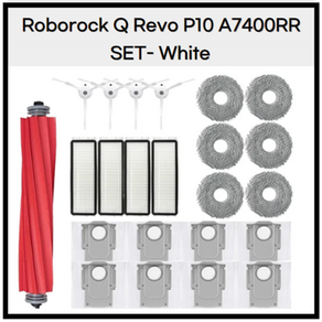 로보락 Q Revo P10 A7400RR 호환 소모품 먼지통 먼지봉투 사이드 브러시 메인 브러쉬 필터 걸레 물걸레 세트, 1개, Qevo-P10-SET-White