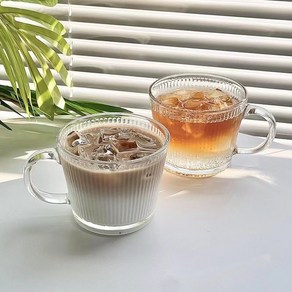 BLOWFISHFUGU 골지 유리컵 커피잔 시리얼컵 머그컵 우유 물컵 400ML, 2개, 투명색
