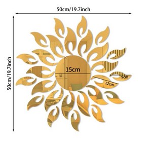 붙이는거울 아크릴거울 벽거울 거울 태양 꽃 방 아트 탈착식 벽 스티커 아크릴 벽화 데칼, 05 금