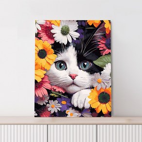 플레이어바웃 DIY 꽃과 고양이 명화그리기 유화 그림 40 x 50, 꽃과 고양이 (GX46353), 1개