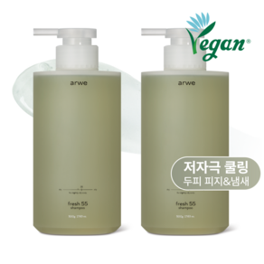 아르베 약산성 탈모 샴푸 - 프레시 55 약지성 샴푸, 2개, 500ml