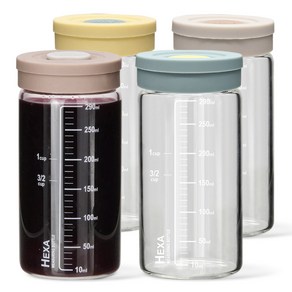 미르 헥사 내열유리 투톤 실리콘캡 눈금유리병 300ml x 4종 세트, 1세트