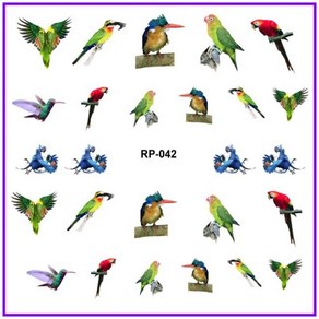 앵무새이동장 앵무새이동가방 5개 네일 아트 아름다움 물 데칼 슬라이더 스티커 새 앵무새 POPINJAY 우드페, 06 RP042x5