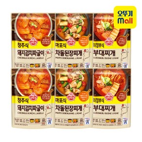 오뚜기 찌개 3종 각 2개 마포식 차돌된장찌개 + 의정부식 부대찌개 + 청주식 돼지김치짜글이 1세트, 6개