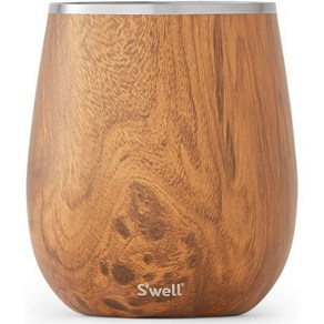 S'well 스웰 스테인리스 스틸 와인 텀블러 - 9 Fl Oz 티크우드 음료를 더 차갑, Teakwood_1 Count (Pack of 1), 1개