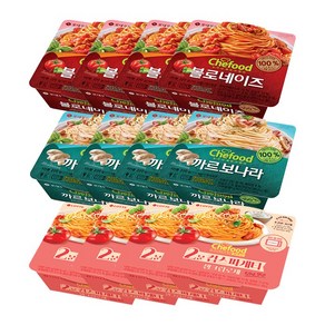 롯데 쉐푸드 볼로네이즈 4개+까르보나라 4개+생크림로제 4개 스파게티 파스타, 12개, 220g