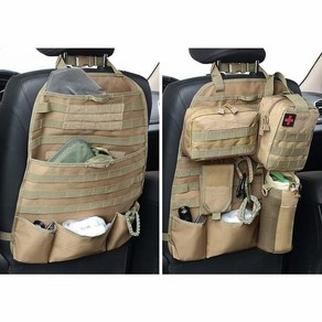 Wumava 카시트 백 오거나이저 Tactical Molle 나일론 차량 패널 범용 핏 자동차 뒷좌석 커버 프로텍터 (올니 블랙 몰리 시트 오거나이저), 탠 색상, 1개