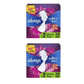 올웨이즈 래디언트 패드 사이즈 2 Always Radiant Feminine Pads with Wings Size 2 Heavy, 2개, 26개입, 소형