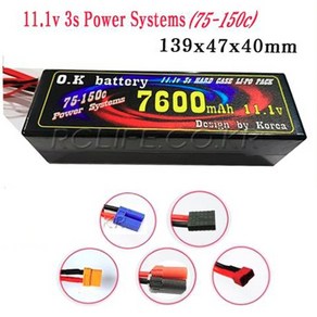 RC카용 OK POWER 7600mAh 3S 11.1V LI-POLY BATTERY, 1개