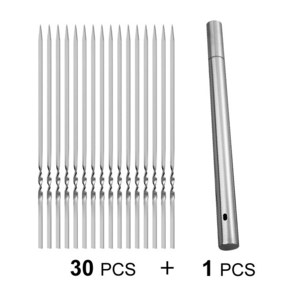 재사용 가능한 바베큐 꼬치 및 보관 튜브 스테인레스 스틸 그릴 꼬치 플랫 shish 케밥 바베큐 포크 야외 캠핑 바베큐 도구, 포크 30개와 튜브 1개, 포크 30개와 튜브 1개, 1개