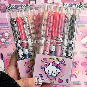 다나에 산리오 헬로키티 쿠로미 0.5mm 검정색 볼펜 문구 세트 +지아싱트레이드 머리띠, 1개, Hellokitty(6개 입)