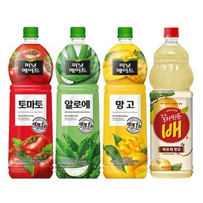 [한번에먹자] 대용량 음료수 1.5L 과즙음료 혼합세트 4종 (토마토 + 망고 + 알로에 + 갈아만든배), 4개