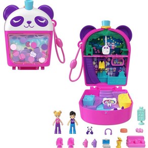 Polly Pocket 컴팩트 플레이세트 유니콘 티 파티 마이크로 인형 2개 및 액세서리 포함 서프라이즈 공개 여행 장난감, 판다