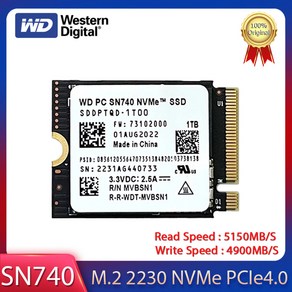 웨스턴 디지털 2230 NVMe PCIe Gen 4x4 SSD WD SN740 2TB 512GB M.2 마이크로소프트 서피스 프로 X 노트북, 256GB, 01 256GB, 256GB