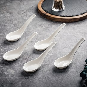 BLOWFISHFUGU 순백 도자기 스푼 스프스푼 국자를 마시다 납작한 국자, 10개, 화이트
