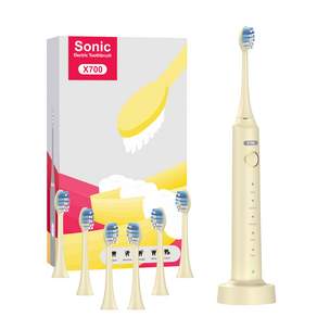 프리미엄 음파 전동칫솔 6모드 6개 브러시헤드 포함 USB 충전식, light yellow, 6 brush heads, 1개