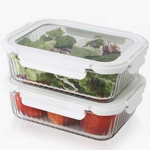 네오플램 글라스캡 내열유리 반찬통 밀폐용기 2p세트 1500ml, 2개, 글라스캡 직사각 1500ml