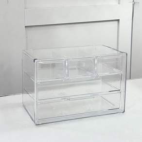 생활탐구 욕실 3단 투명 미니 서랍 수납함 화장대 소품 정리함 아크릴박스 다꾸 보관함, 5칸, 1개