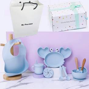마이프레셔스 Baby Feeding Set 아기 초기 이유식 식기 세트 흡착식판 6종세트 출산선물 유아 아기선물 유아식기 아기그릇, 그린, 1개