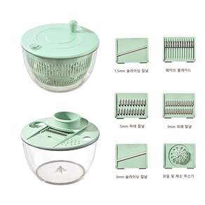 대용량 야채 탈수기 5L 샐러드 채소 스피너 + 만능 채칼 6종 세트, 1세트, 녹색/Green