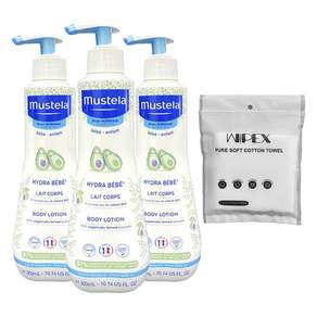 무스텔라 하이드라 키즈 바디로션 300ml 3개 + wipex 퓨어 소프트 코튼 타월 화이트 6개입, 1세트