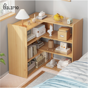 BILIMO 길이 조절형 책장 책꽂이 3단 수납 선반 대용량 다용도 책꽂이 정리함, 원목색, 300mm