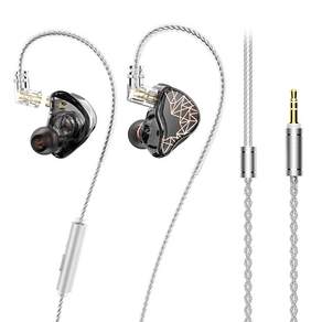 Lafitear LV 플래이너 & 다이나믹 드라이 유선 이어폰 3.5mm, 블랙