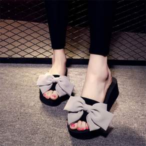 페르노엘 여성용 러블리 왕리본 통굽 슬리퍼 5.5cm
