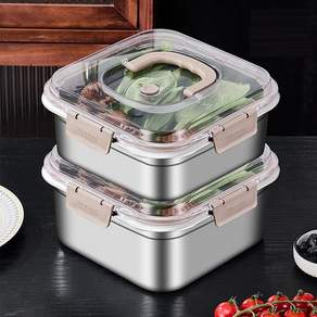 SMABAT 스텐 밀폐용기 2P세트 스텐 김치통 반찬통 스테인리스 보관 밀폐용기 세트 다용도 스텐용기 1800ml+2500ml, 베이지 스텐용기2P세트, 1개