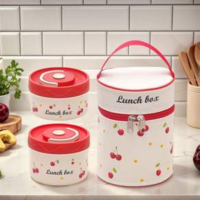 Majesun 304 휴대용 스테인리스 보온도시락통 전자레인지 적용 2단 3단 4단 휴대용가방 포함, 2개, 붉은색