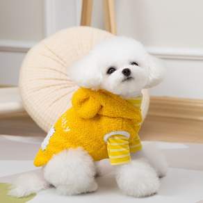 투니스 강아지 플러피 웜 베어 이어 후드티, 1개, 옐로