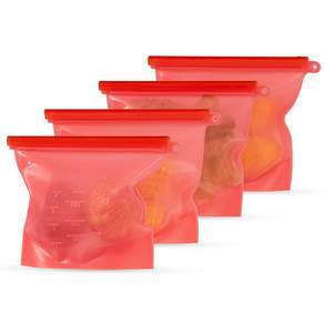 실리콘지퍼백 재사용가능 스탠딩 슬라이드백 냉장고정리 용기, 1세트, 1000ml, 레드, 소(S), 4개