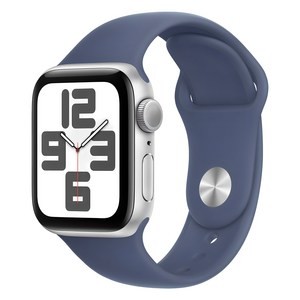 Apple 정품 2024 애플워치 SE 2세대 알루미늄 케이스, 40mm, GPS, 실버 / 데님 스포츠 밴드, M/L