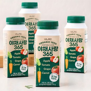 비락 유기가공식품 인증 야채사랑 365 주스, 190ml, 4개