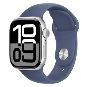 Apple 애플워치 10 GPS, 42mm, 실버 / 데님 스포츠 밴드, S/M