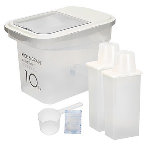 씨밀렉스 라이스키퍼 쌀통 10kg + 1300ml 잡곡통 2p, 투명아이보리, 1세트