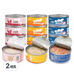 페슬러 묘설렘 내추럴 고양이 간식캔 12종, 혼합맛(닭가슴살/참치/연어), 2세트, 80g